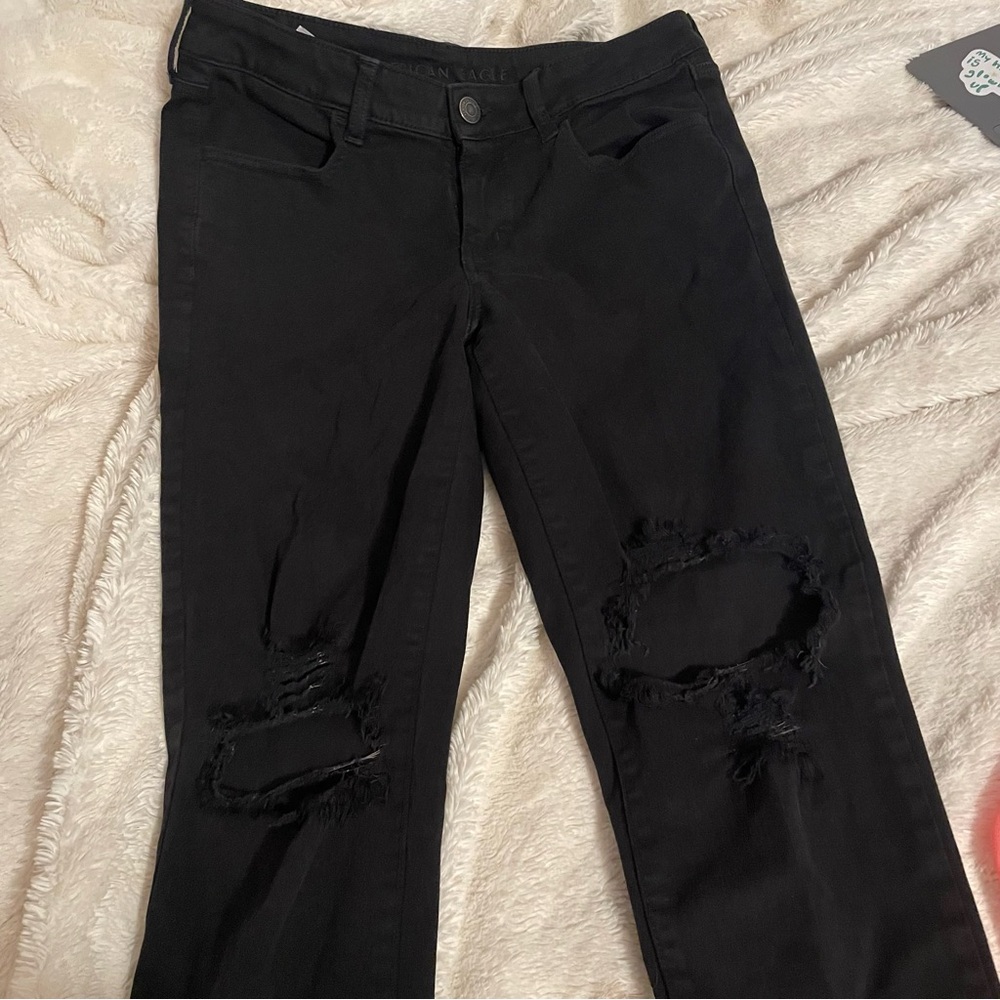 American Eagle Outfitters Black Skinny Distressed Ripped Jeans